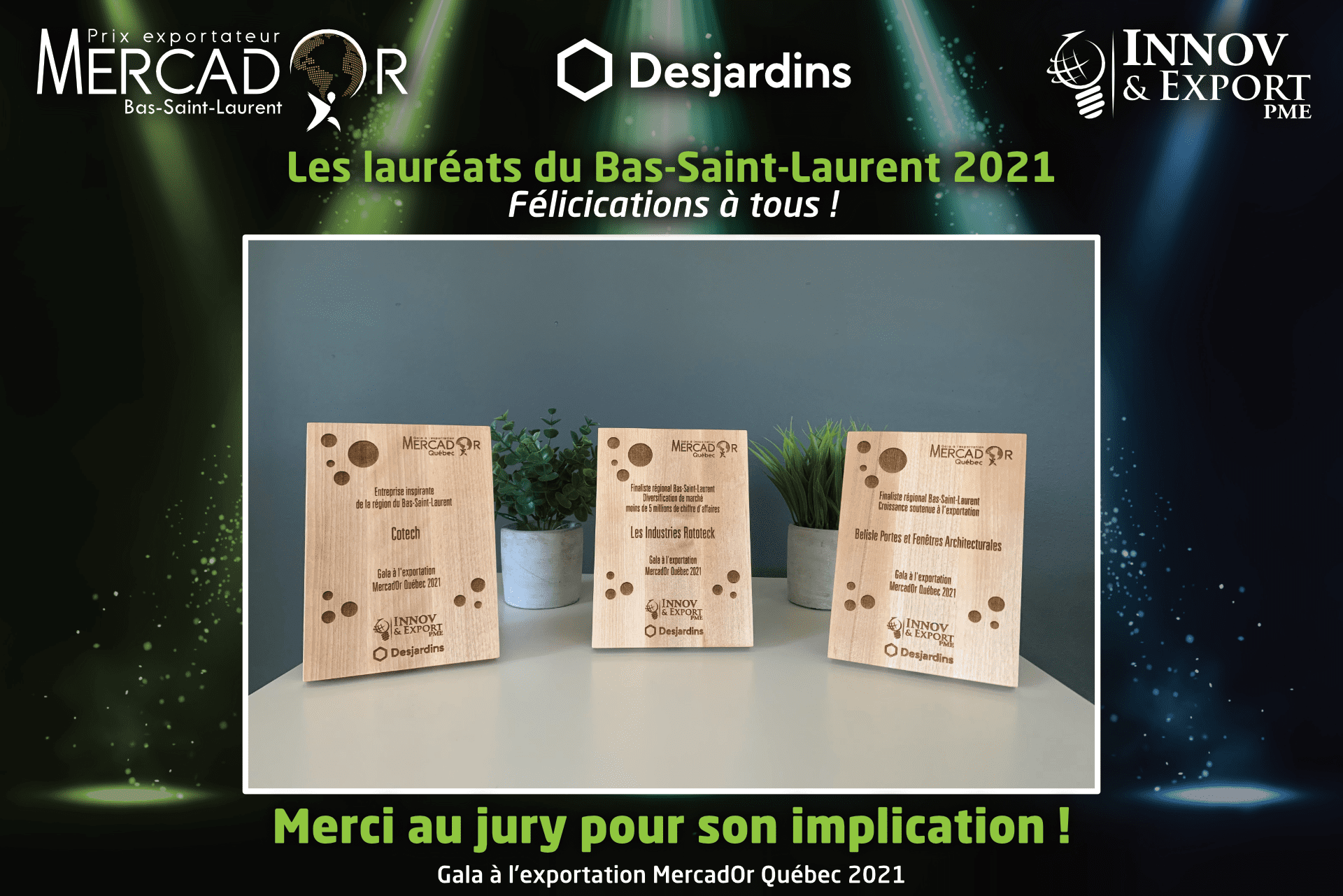 plaques des lauréats mercador québec 2021 pour la région du Bas-Saint-Laurent